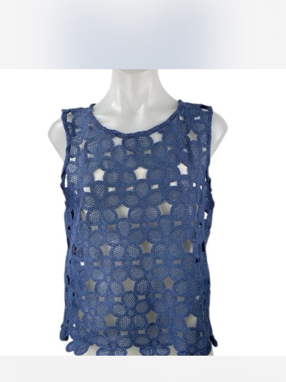 LOFT Dusty Blue Crochet Lace Tank Top Size M